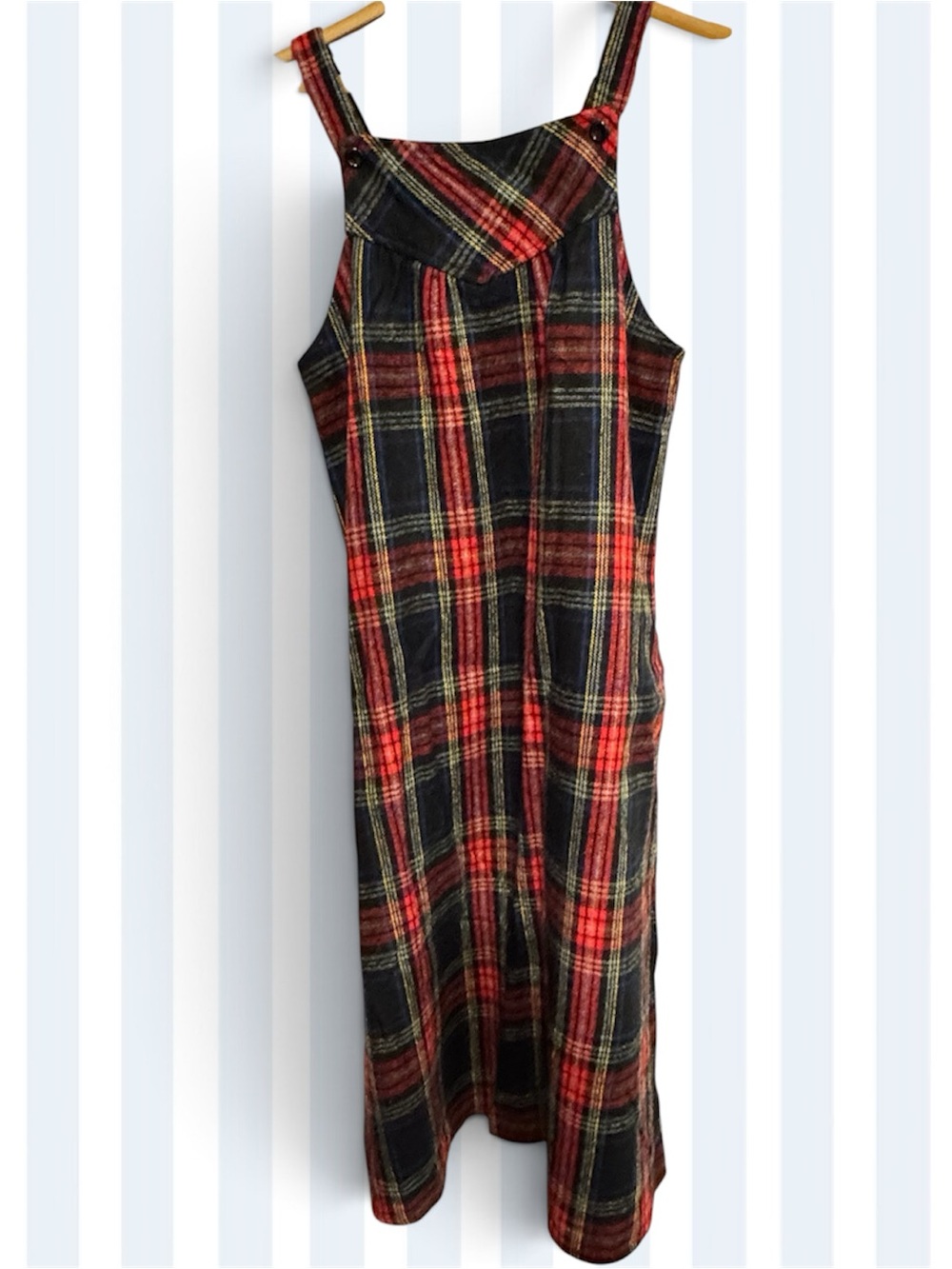 VTG Plaid Pinafore Jumper Style Midi Dress Wool Blend Oops California 9/10